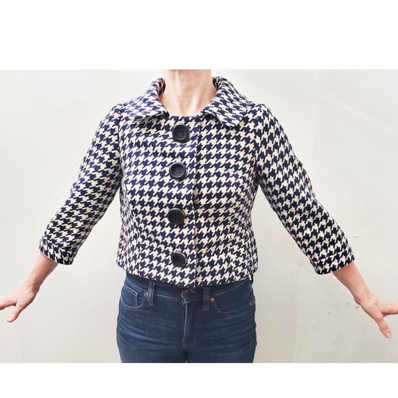1960s VTG Sylvides Creations Paris Womens Houndstooth Wool Cropped Swing Jacket - Picture 7 of 16